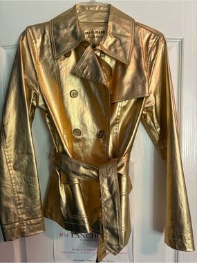 Lauren Ralph Lauren Metallic Gold Double-Breasted short Trench Coat size M